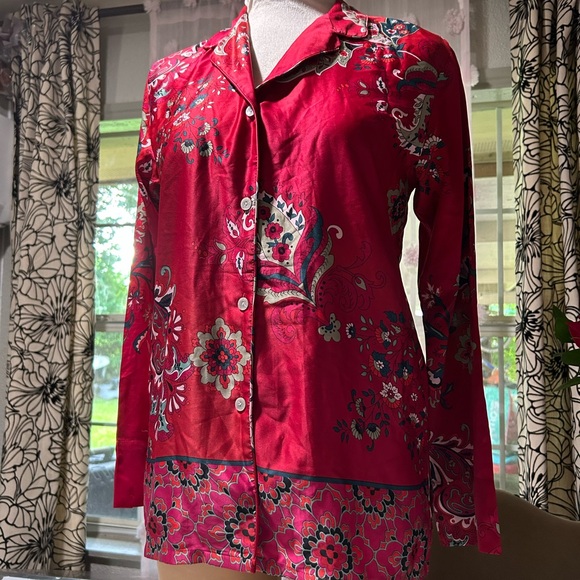 Natori Red Floral Pajama Top - Picture 1 of 9